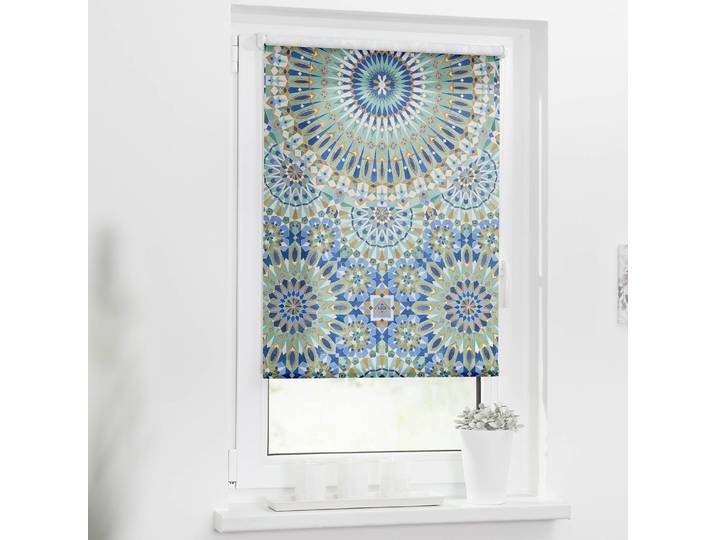 Klemmfix Rollo Orientalische Muster 70 x 150cm Blau