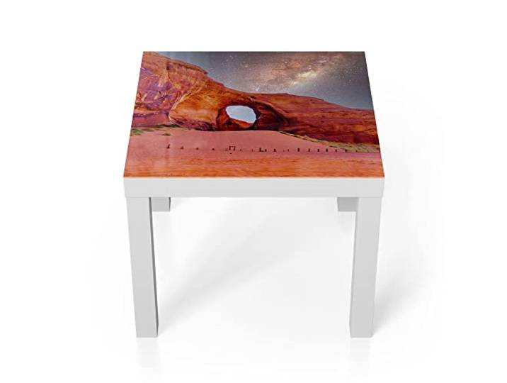 DEQORI Glastisch weiß klein 55x55 cm Motiv Ohr des Windes bei Nacht ausgefallener Beistelltisch aus Glas Hochglanz Couchtisch fürs Wohnzimmer moderner Couch Tisch mit Design