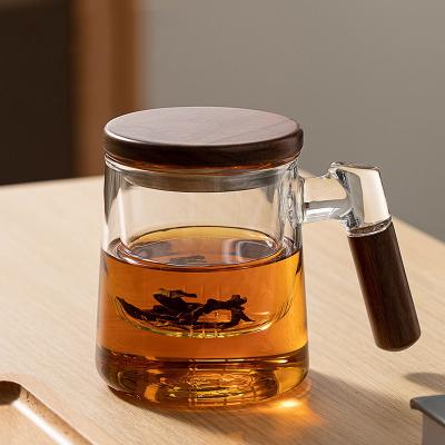 Youfap Market Borosilicate Glass Tea Cup With Infuser, Steeper And Lid For Loose Leaf Tea, Filter Mug Wood Handle For Blooming Tea transparent