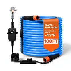 VEVOR Beheizter Wasserschlauch Wohnmobile 30,48 m Trinkwasserschlauch Blau, für Trinkwasser Waschen Duschen, mit Thermostat -43 °C Frostsicher FI-Schalter Glatter Oberfläche 12,7 mm Innendurchmesser