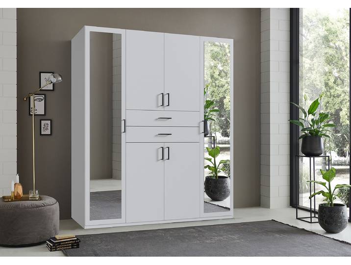Drehtürenschrank 180cm Weiß/Weiß Schwarz