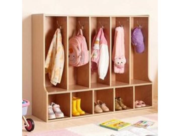VEVOR Vestiaire 5 Enfants Ouvert, Penderie pour Enfants en Bois, Rangement pour Crèche Maternelle Garderie Maison, Meuble d'Accueil Scolaire avec Casiers à Manteaux et à Chaussures, 10 Crochets