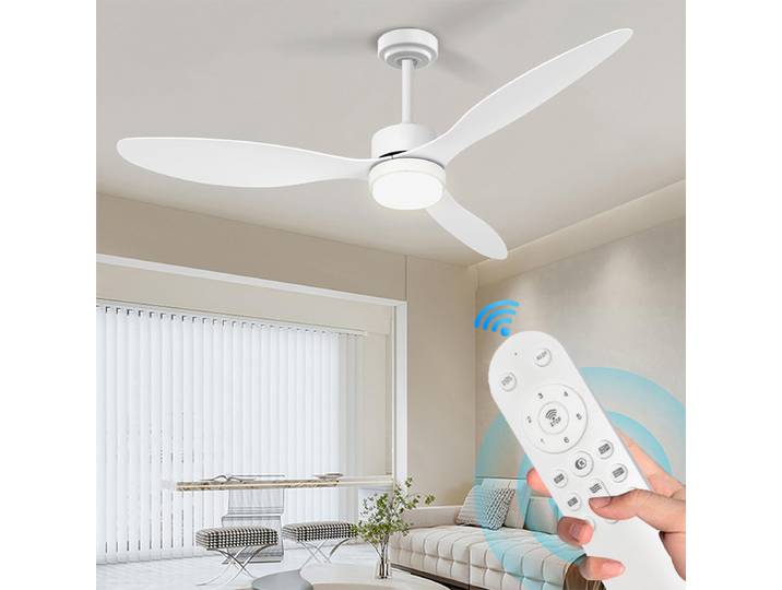 Lampe de ventilateur de restaurant américain, longue page, télécommande, fréquence variable, gradation, salon nordique, ventilateur de plafond avec lampe LED