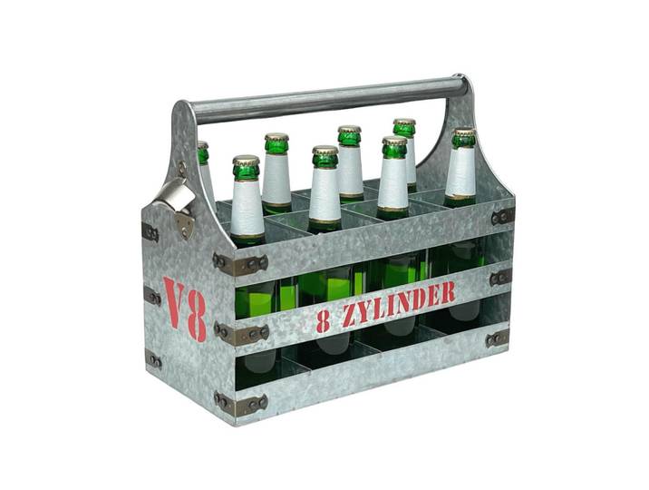 DanDiBo Bierträger Metall mit Öffner 8 Zylinder 96404, Silberfarben, 42x33x20 cm, Küchenzubehör, Küchenhelfer, Küchenutensilien