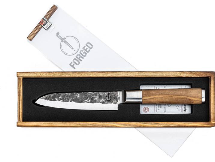 Forged Olive Santokumes 14cm - Olijfhout - In Houten Giftbox