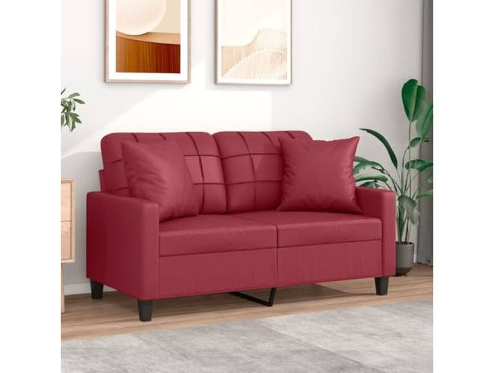 HEFZGDB 2-Sitzer Sofa 120 cm Weinrot Kunstleder Modernes Design mit Zierkissen Langlebiges Material Schmutzabweisend Einfache Reinigung Robustes Metallgestell Stabile Konstruktion