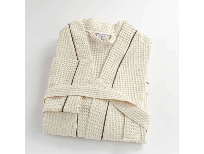 Peignoir nid d'abeille en coton beige m