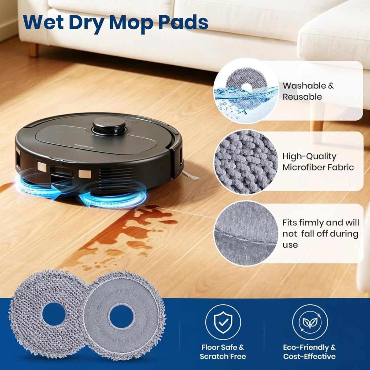 INF Faser-Mopp Ersatzset, kompatibel mit Roborock Qrevo S Pro/QV 35A/QV 35S/QR598/QR798 — Grau Mopp x6