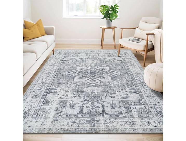 Tapis vintage 160 x 230 cm lavable tapis de salon tapis antidérapant Grand tapis bohème traditionnel oriental gris vintage