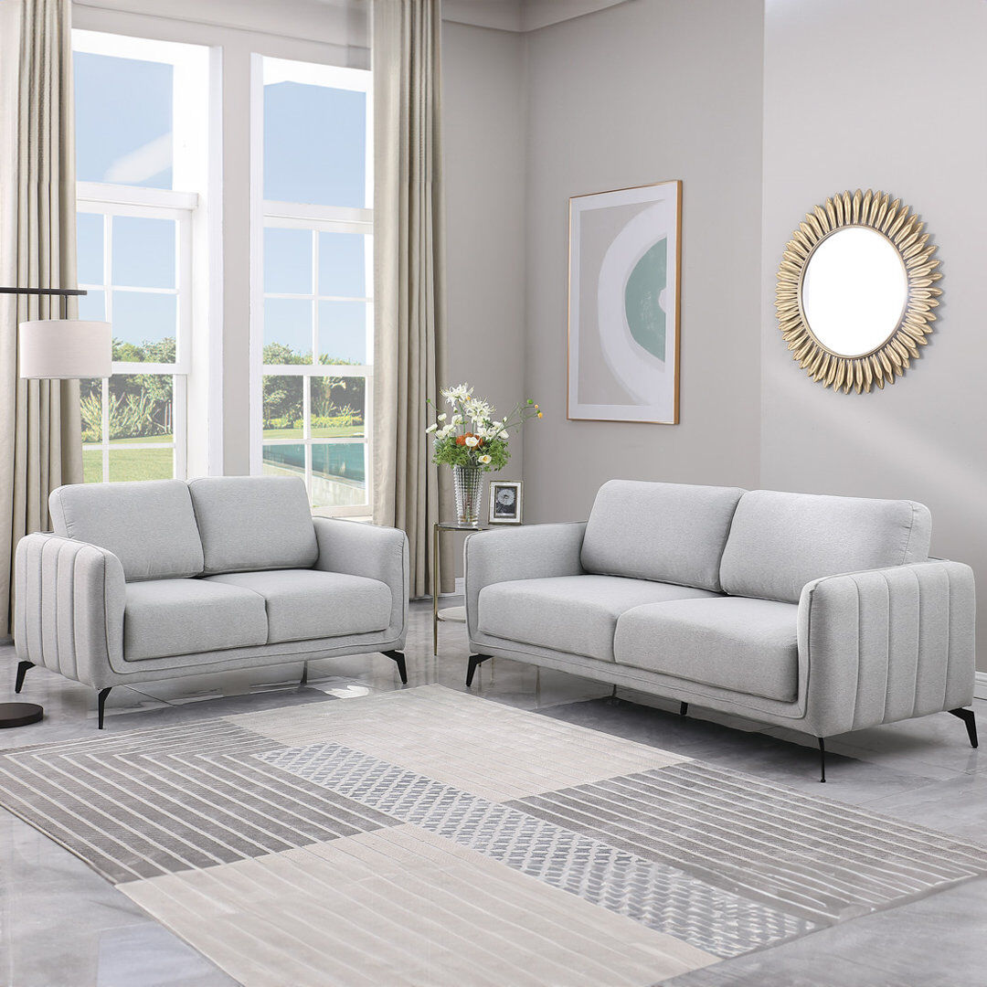 Metro Chari Living Room Set Chari Light Grey Fabric