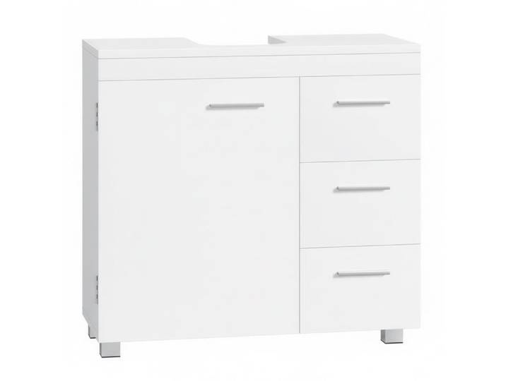 Meuble sous Lavabo 3 Tiroirs Latéraux 2 Cases Derrière la Porte avec Pieds 30 x 70 x 64 cm Blanc Nuage