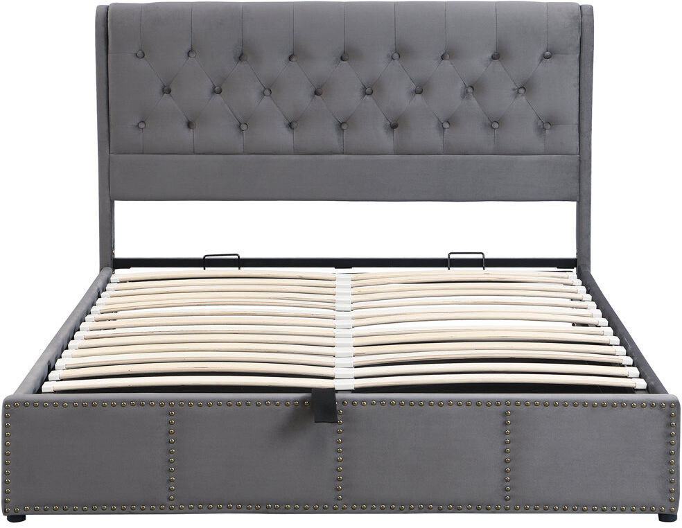 ClassicLiving Abianna Upholstered Ottoman Storage Bed Grey/Velvet Kingsize (5')