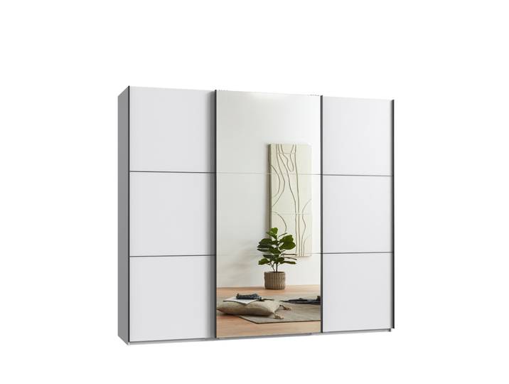 Schwebetürenschrank Kleiderschrank 3-türig 250 cm Vollausstattung Weiß Spiegel / 22013