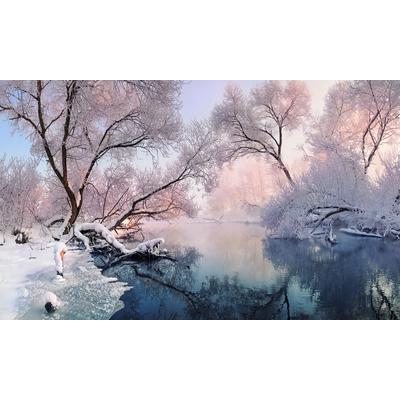 Fototapete PAPERMOON "Fluss in Winterlandschaft", bunt, B:5m L:2,8m, Vlies, Tapeten