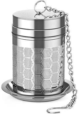Uplifted Goods Extra Fine Mesh Stainless Steel Tea Infuser With Chain Hook with Dish