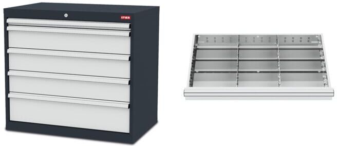 Set STIER Schubladenschrank mit 5 Schubladen BxTxH 900x575x820 mm +...
