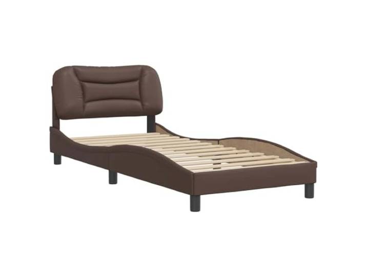 KTHLBRH Bettgestell Hvar Braun 80 x 200 cm Kunstleder Gepolstertes Kopfteil, Sperrholzleisten inklusive, gewelltes Design, leicht zu reinigen