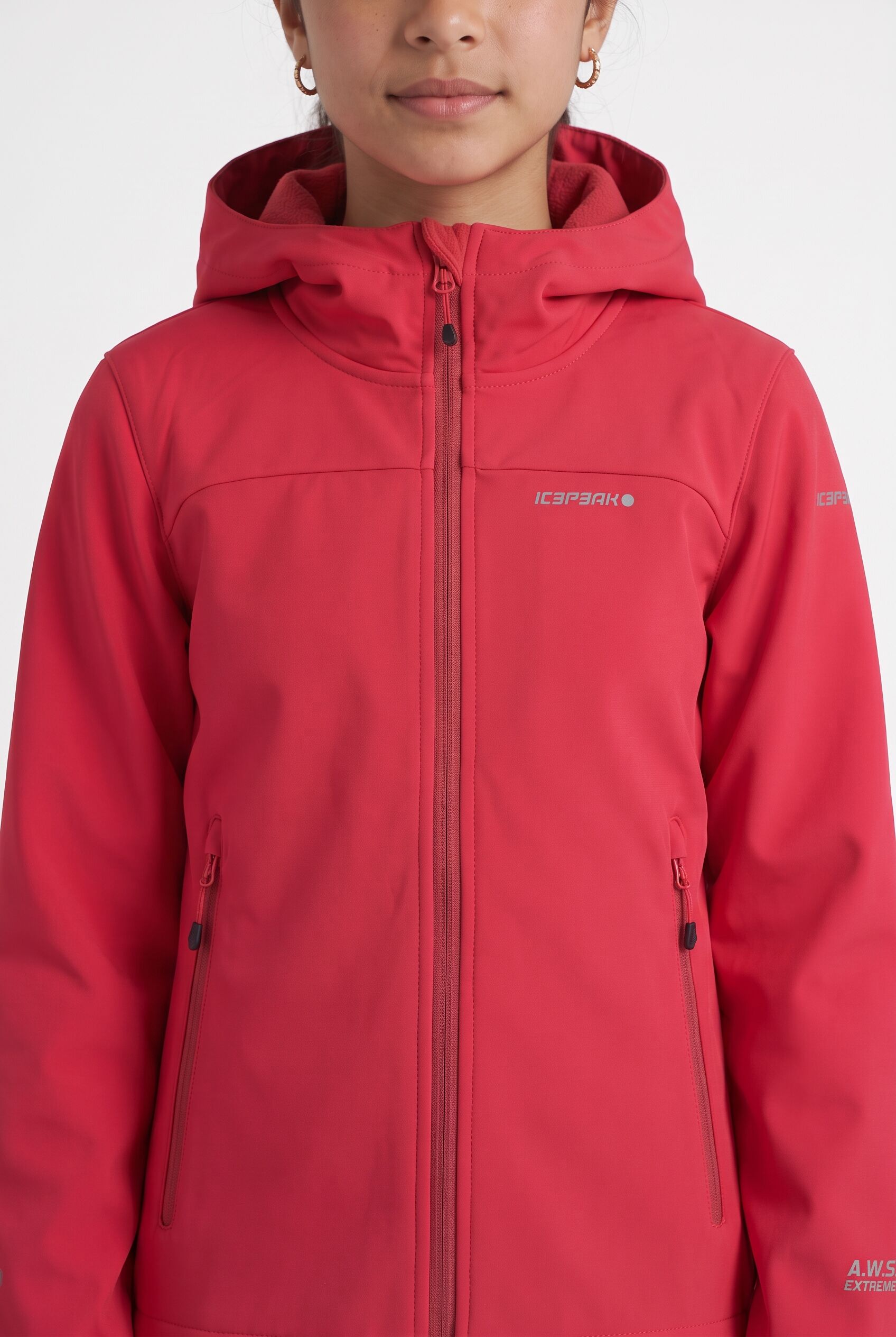 Softshelljacke ICEPEAK "KULM JR", Kinder, Gr. 176, lila (raspberry), Softshell, Obermaterial: 100% Polyester, A-Linie hüftlang, elastischer Bund mit innenliegendem Gummizug, Jacken Softshelljacke, Kapuze, Stehkragen, leicht stretchig, wind- und wasserabwe
