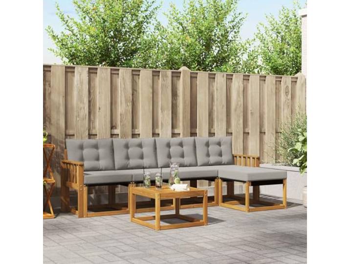 RJPLMFV Ecksofa-Set für den Außenbereich, 6-teilig, Akazienholz Atmungsaktives Textilene, wetterfeste Kissen, modulare Konfiguration, einfache Reinigung