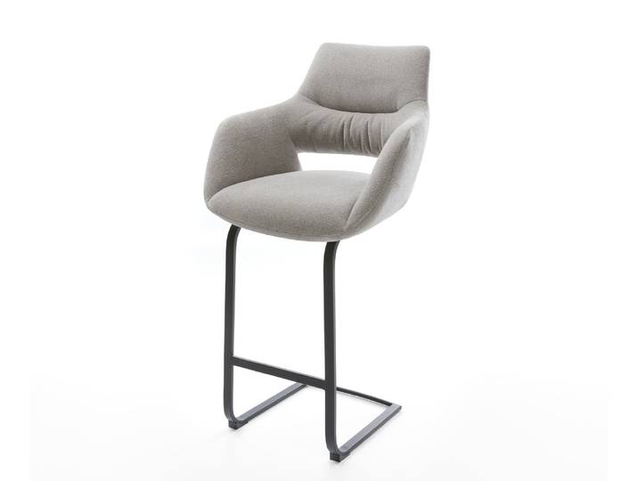 Barstuhl Yago-Flex Strukturstoff Soft Grau Freischwinger Flach Metall Schwarz Taschenfederkern, Barstühle