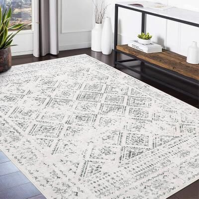 Garvee Washable Vintage Geometric Block Distressed Area Rug