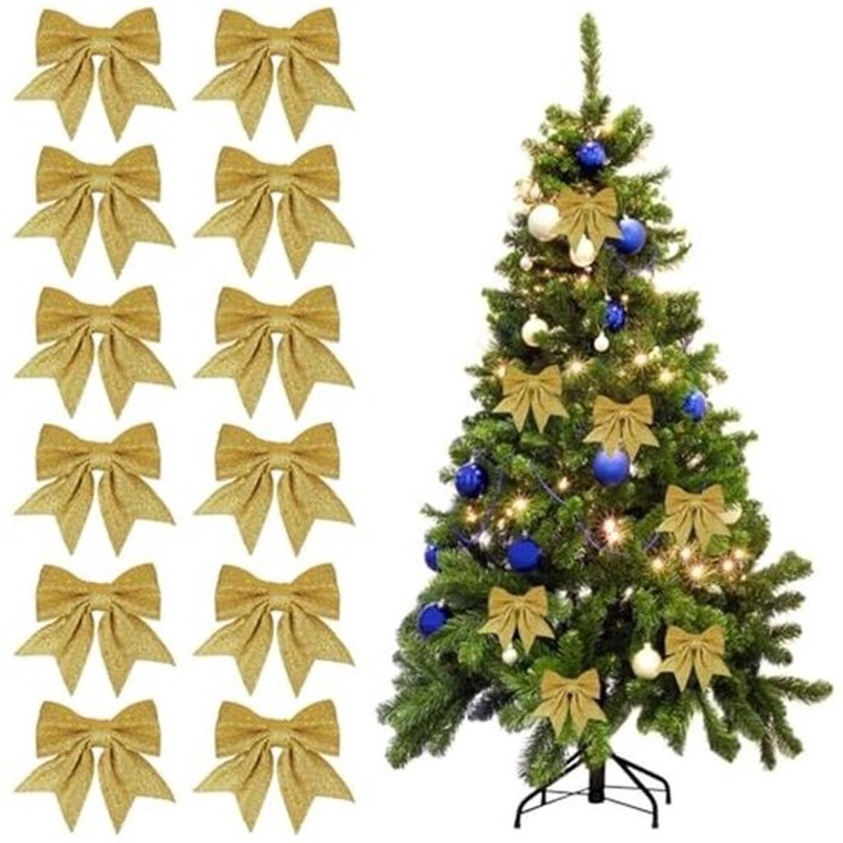 12 stuks gouden glitter kerststrikken voor kerstboomdecoratie