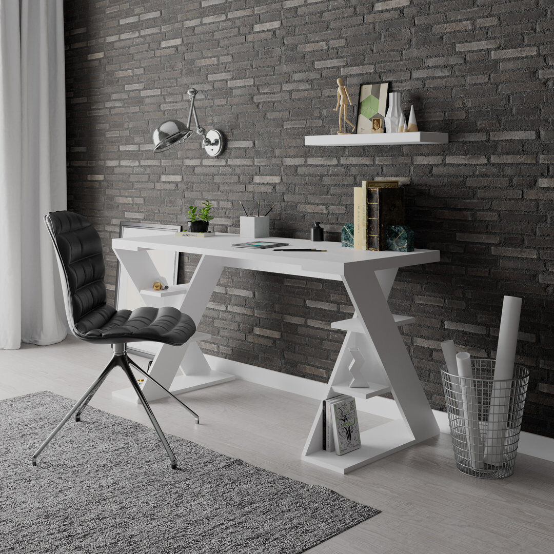 Zipcode Design Roma Writing Desk White 75cm H X 137cm W X 60cm D