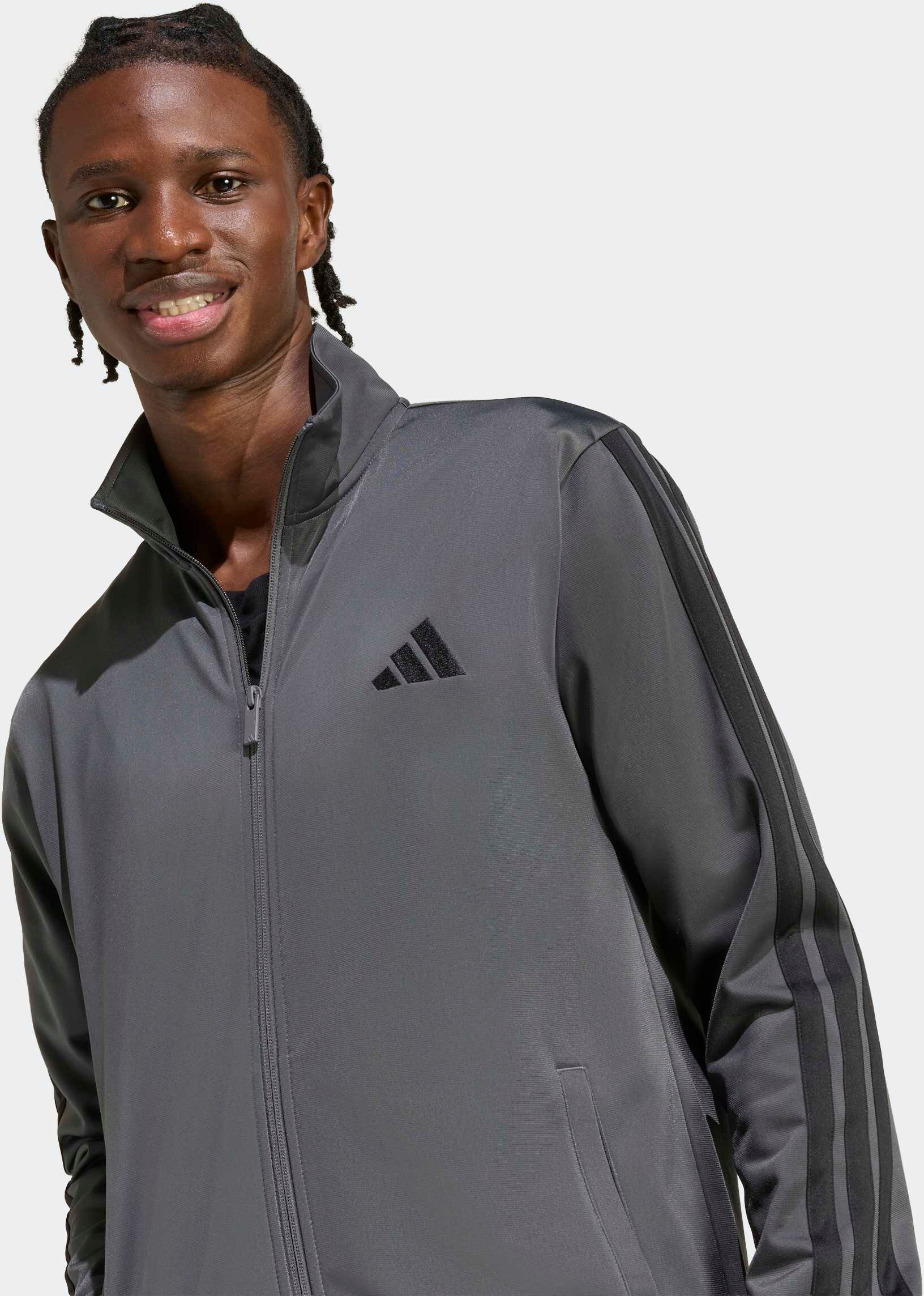 Trainingsanzug ADIDAS SPORTSWEAR "DAYREADY", Herren, Gr. L, grau (grau six), Interlock, Obermaterial: 100% Polyester, Sportanzüge Trainingsanzug, für Laufen und sportliche Aktivitäten, zweiteiliges Set grau six L