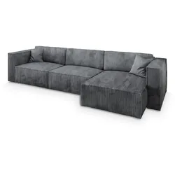 ECKSOFA TOLMO P Grau Kordstoff mit Schlaffunktion