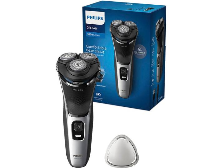 Elektrorasierer PHILIPS Shaver Series 3000 S3143/00 , silber (hellsilber), ElektrorasiererB:14cm H:19cm T:8cm, Elektrorasierer, 5-dimensional bewegl. Flex-Scherköpfe, Schutzkappe, B:14cm H:19cm T:8cm