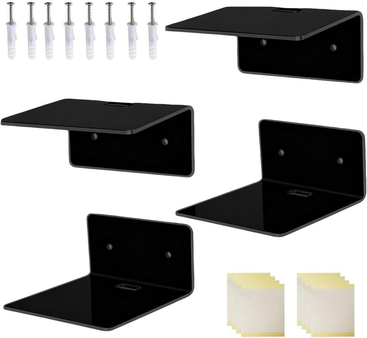 Set van 4 zwarte zwevende acryl wandplanken voor wandmontage