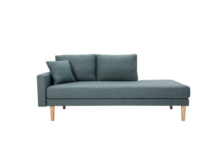 Méridienne scandinave en tissu vert de gris et bois clair massif L190 cm BERTILLE