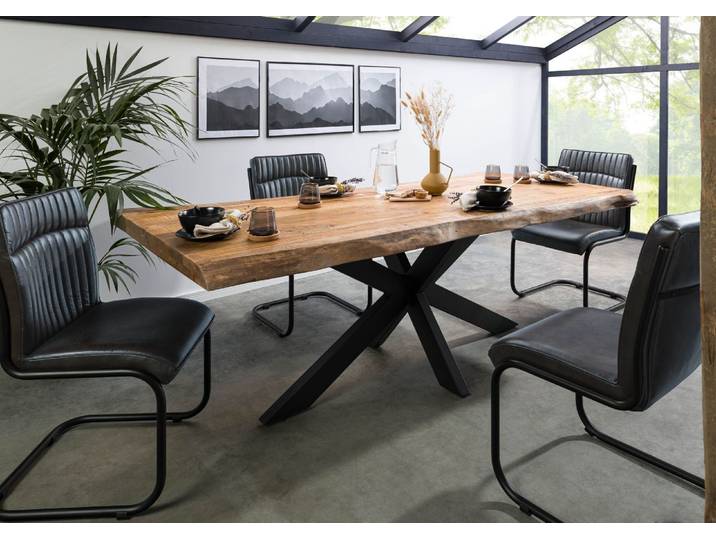 Baumtisch Mango 180x90x77 natur lackiert / Kreuzgestell anthrazit matt FREEFORM 5