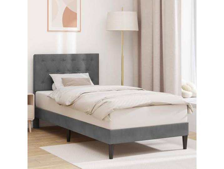 Kiefernholz mit gepolstertem Kopfteil modernes Design Taupe 90 x 190 cm Bettgestell mit gepolstertem Kopfteil Taupe 90x190 cm Massivholz Kiefer Stabil Modern Einzelbett Lagerung Platzsparend