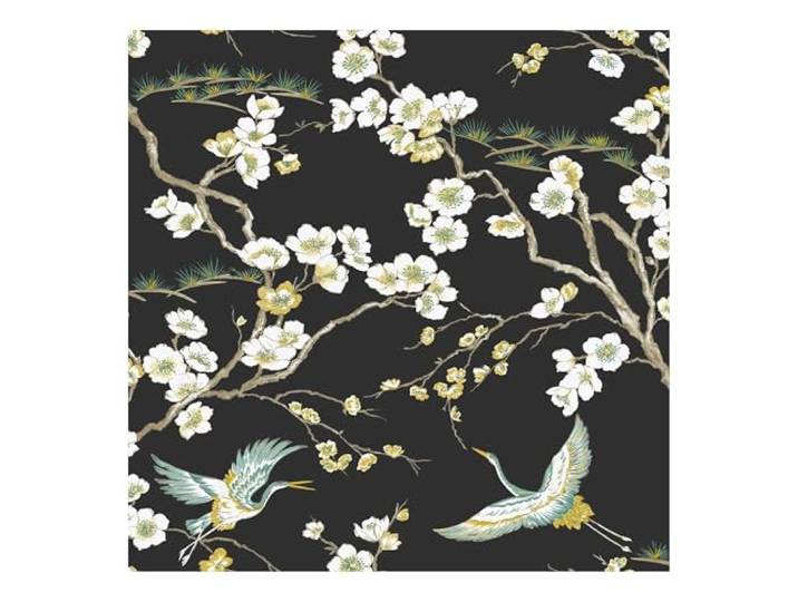 Sublime Papier peint intissé Oiseaux Japonais 1005x52cm Noir\, Vert