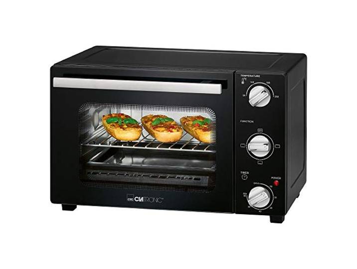 Clatronic® Minibackofen 20 Liter Backraum Kleiner Backofen mit Ober- und Unterhitze Mini bis 230°C Ofen für Pizza, Brötchen uvm. 60 Min. Timer inkl. Zubehör Camping Ofen MBG 3726