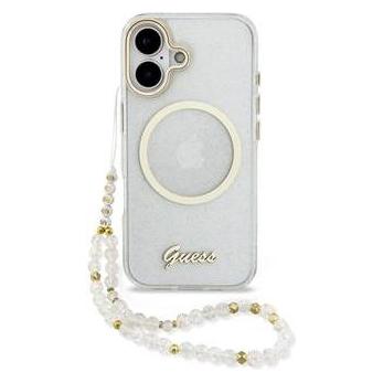 Guess IML Glitter Script Strap MagSafe Back Cover für iPhone 17 Transparent (Apple iPhone 17) (GUHMP17S5HTGSMSH)