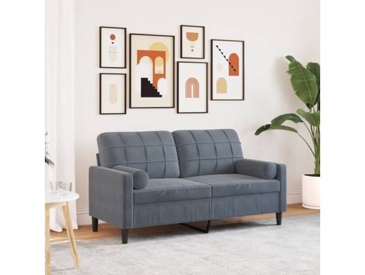 HEFZGDB Dunkelgraues 2-Sitzer-Sofa 140 cm Samt mit Zierkissen – Weiches Velours Material und Robustes Metallgestell für Langlebigkeit und Komfort, Abnehmbare Bezüge und Modernes