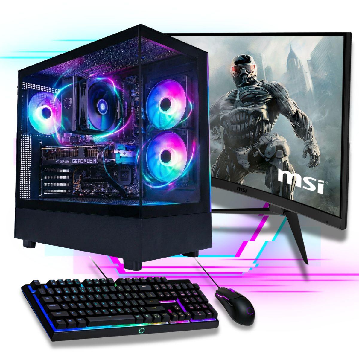 Gaming Komplett PC Set - AMD Ryzen 7 5700X - GeForce RTX 5060 - 27" Gamer TFT - Tastatur Maus - 500 SSD - 32GB Ram - Windows 11 - WiFi - RGB Tower