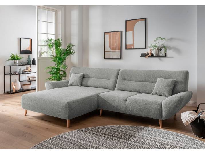 Ecksofa HOME AFFAIRE Drago, elegant und zeitlos, komfortabel, Holzfuss, L-Form, Breite 290cm , grau, B:290cm H:81cm T:166cm, 100% Polyester, Sofas, Ecksofa, frei im Raum stellbar, inkl. 2 Zierkissen
