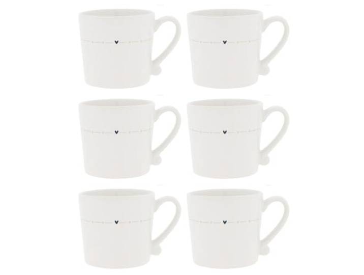 Bastion Collections 6er Set Tassen Natural Heart Line Herzen weiß beige 220ml