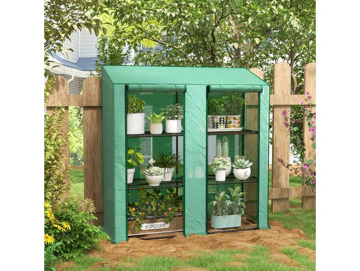 Outsunny Serre Jardin PE Vert 6 Étagères 2 Portes 143x46x151cm