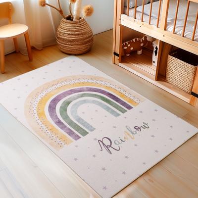 Kinderteppich AYYILDIZ TEPPICHE "PLAY 2018", beige (creme), B:100cm H:8mm L:150cm, Polyamid, Teppiche, Kinderteppich, rutschhemmend, bunt Motiv Regenbogen, Kurzflor