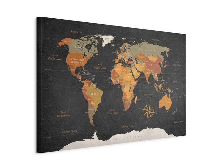 Leinwandbild World Map Secrets of the Earth Grau/Hellbraun
