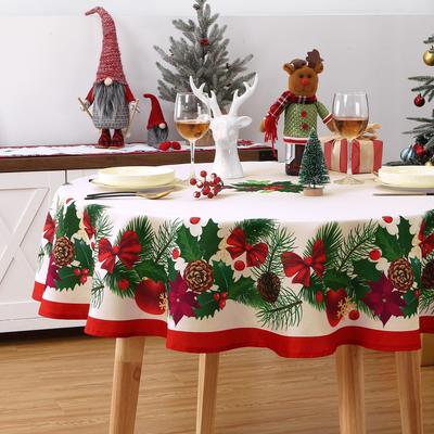 Garvee Christmas Tablecloth Holiday Holly Berry Red Flower Print Table Cover for Dining Indoor Outdoor