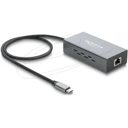 Delock USB Type-C Netzwerk Adapter Gigabit LAN 1 x RJ45 PoE mit USB Power Delivery (81633) (USB-C), Netzwerk Adapter, Grau