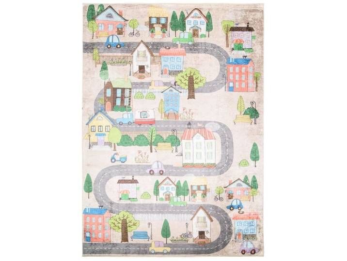 TAPISO Tapis Chambre Enfant Poils Ras Antidérapant EMMA Multicolore Route Polyester Intérieur 120x170 cm