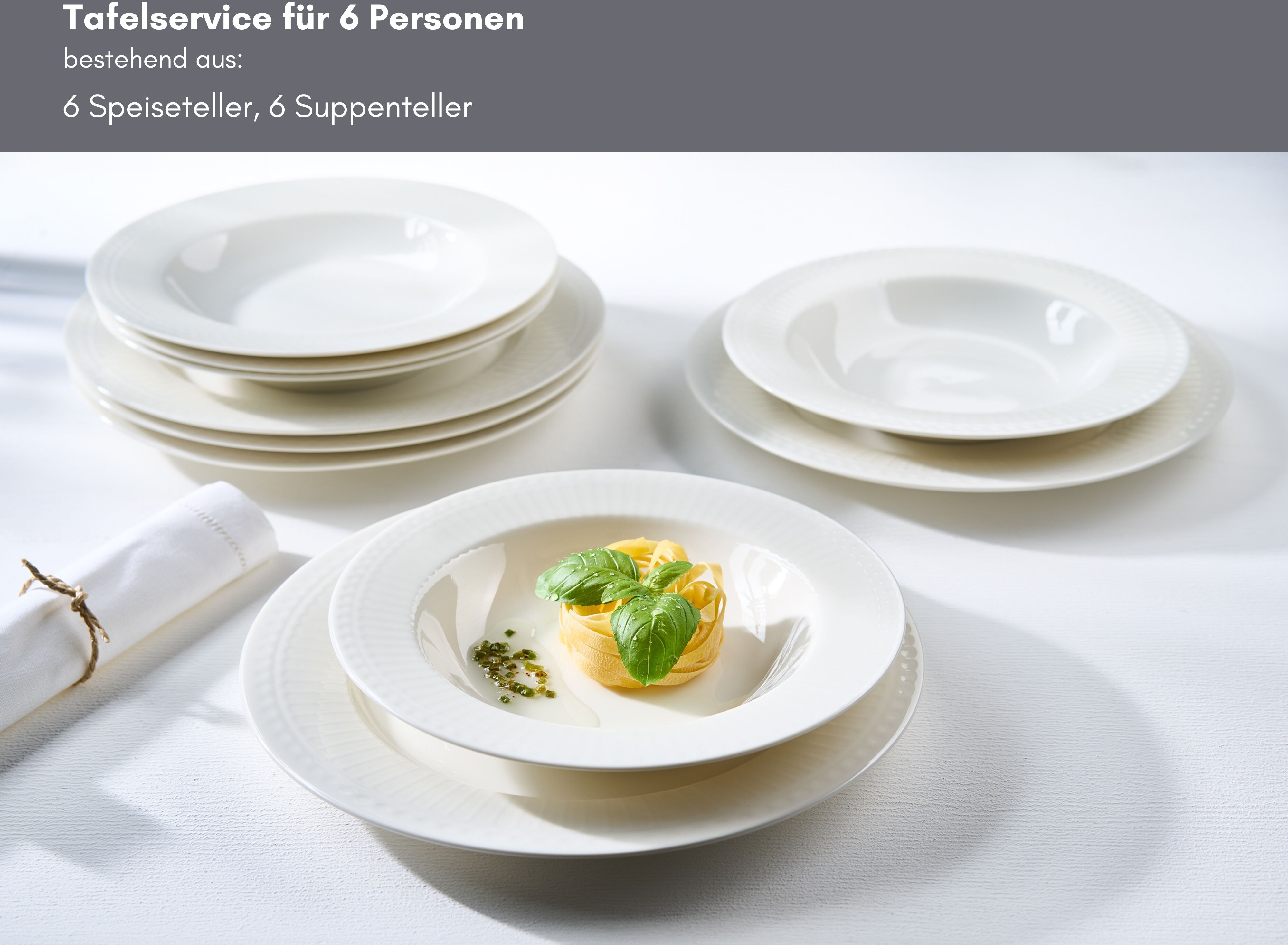 Tafelservice RITZENHOFF & BREKER "Sofia", weiss (weiß), 12 Stk., Porzellan, Geschirr-Sets, Tafelservice, Teller Set, Reliefdekoration weiß 12 Stk.