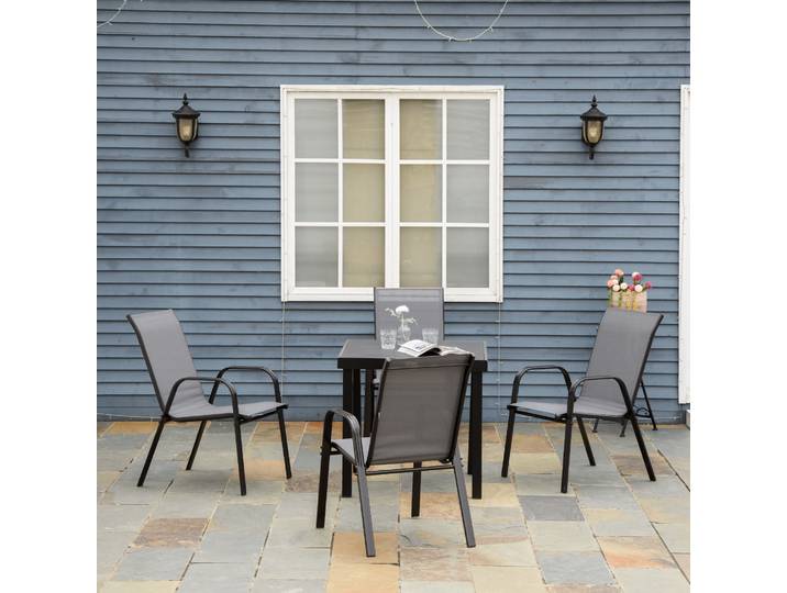 Outsunny Lot 4 Chaises Jardin Empilables Métal Tissu Gris