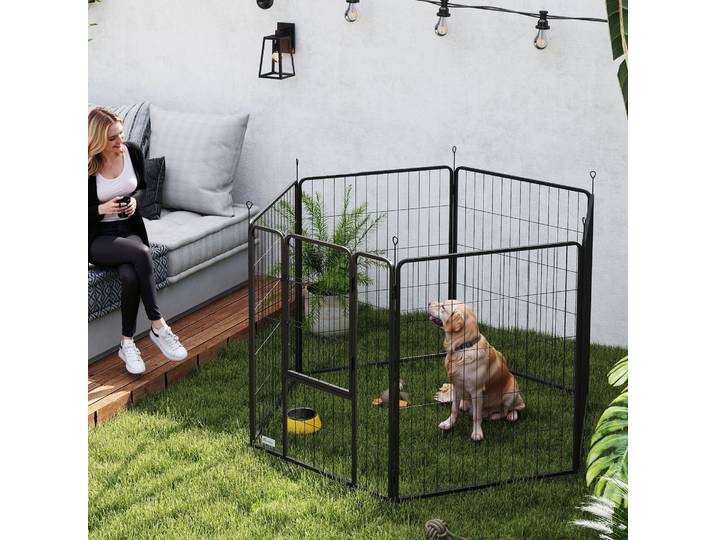 PawHut Parc Chiens 6 Panneaux 100cm Intérieur/Extérieur Noir